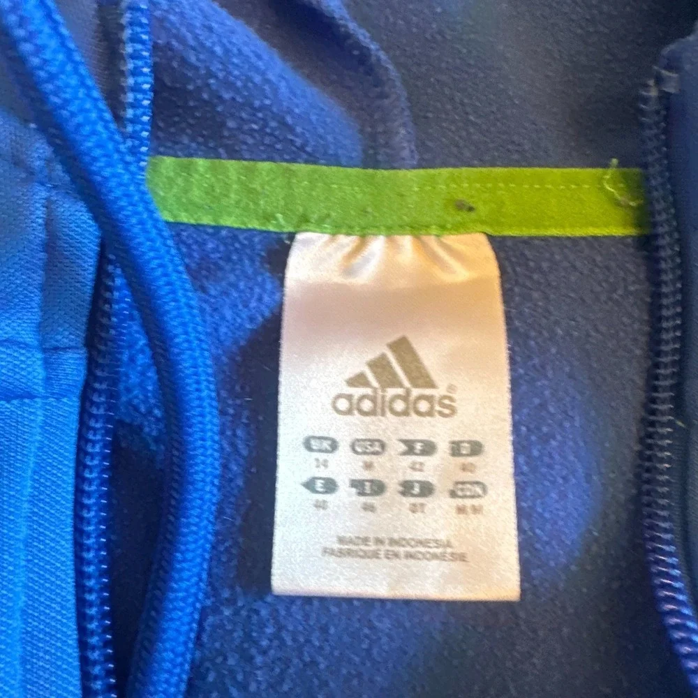 Adidas Mens Full Zip Hoodie M Blue Green White Stripes Track Jacket Athletic